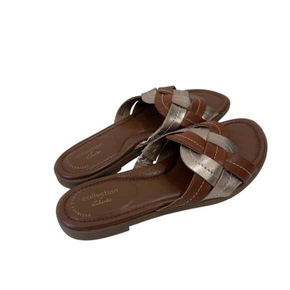 Clarks Collection Women SZ 5.5M Brown & Rosegold Woven Slide Sandal - Picture 11 of 14